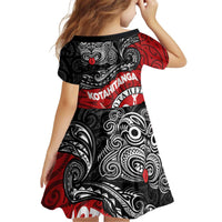 Maori Kotahitanga Kid Short Sleeve Dress Aotearoa Spirit with Maori Mask and Polynesian Art Tattoo LT03 - Polynesian Pride