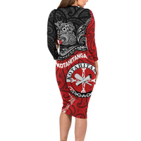 Maori Kotahitanga Long Sleeve Bodycon Dress Aotearoa Spirit with Maori Mask and Polynesian Art Tattoo LT03 - Polynesian Pride