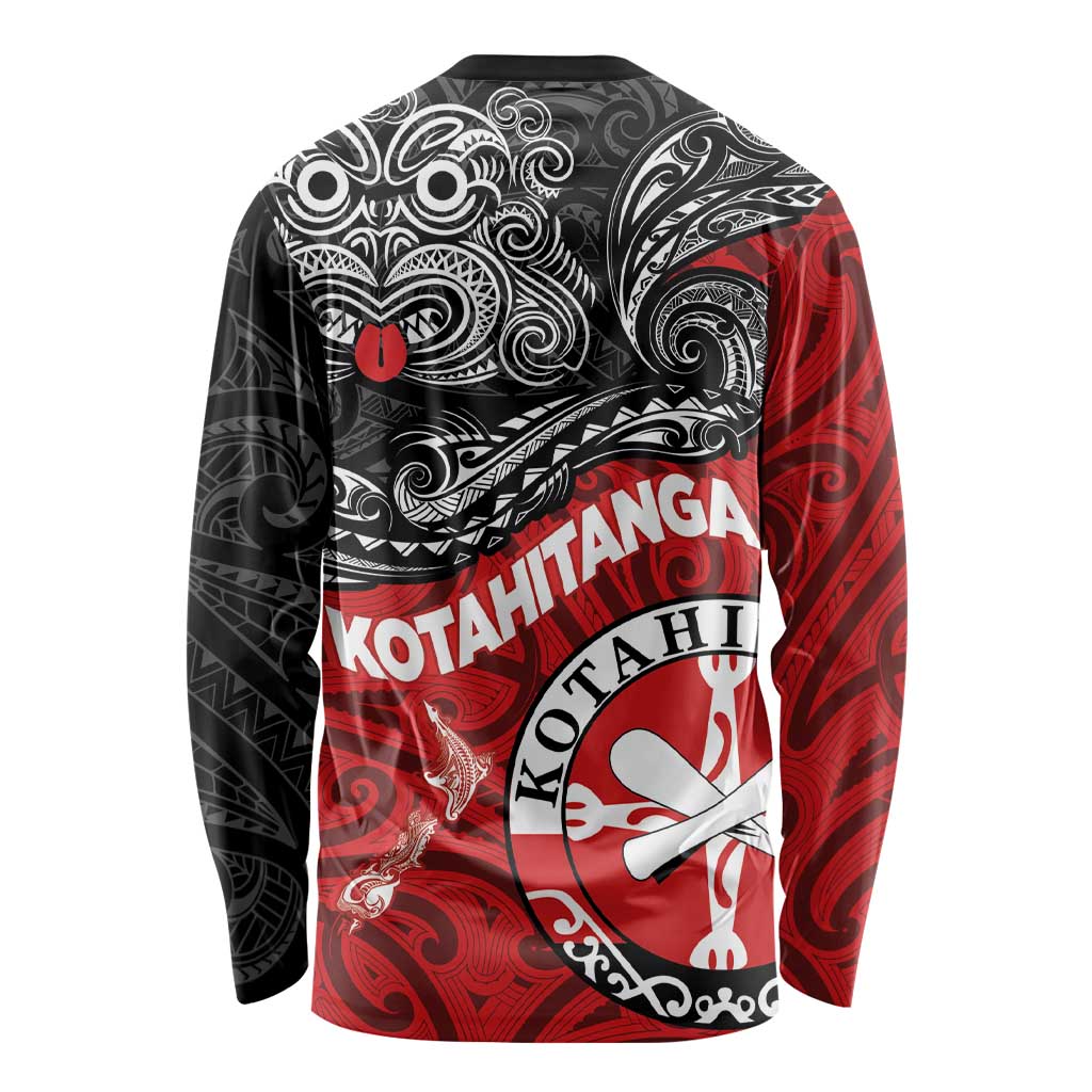 Maori Kotahitanga Long Sleeve Shirt Aotearoa Spirit with Maori Mask and Polynesian Art Tattoo LT03 - Polynesian Pride