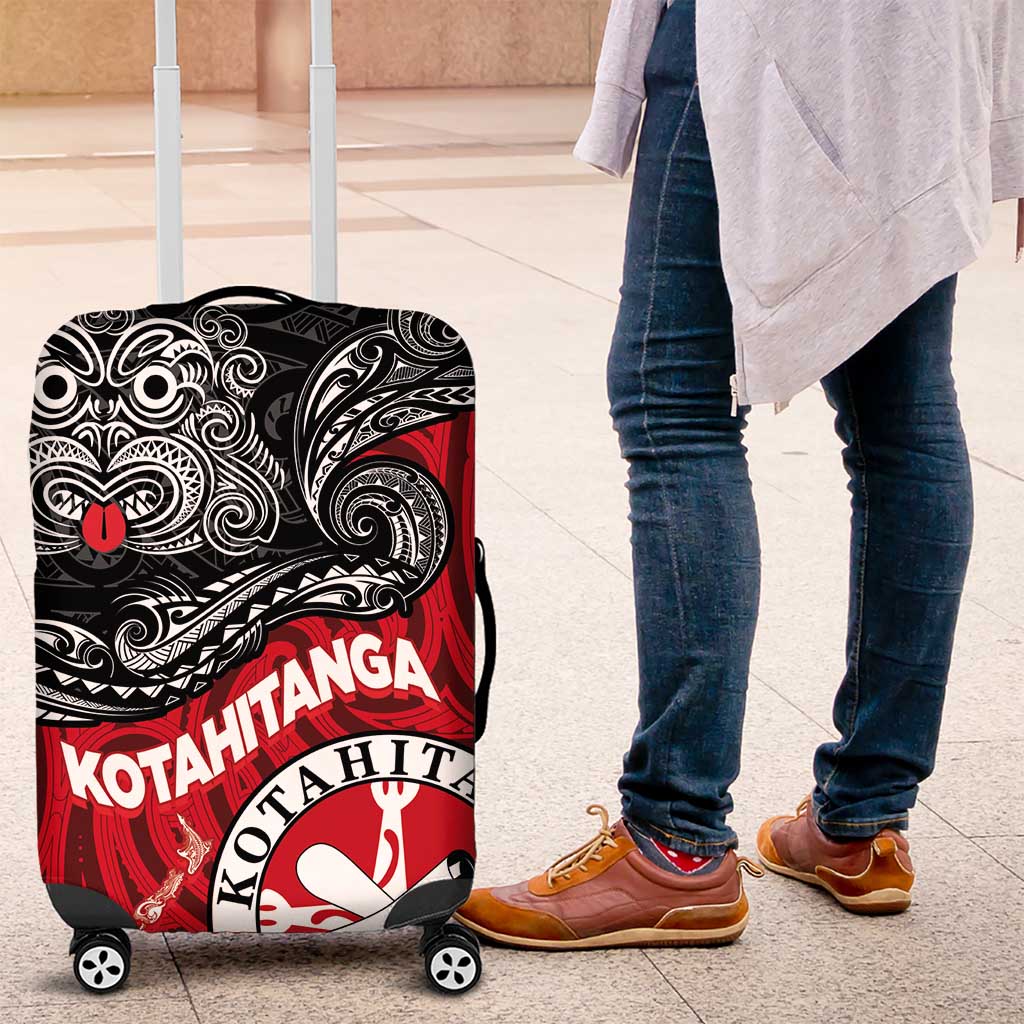 Maori Kotahitanga Luggage Cover Aotearoa Spirit with Maori Mask and Polynesian Art Tattoo LT03 Red - Polynesian Pride