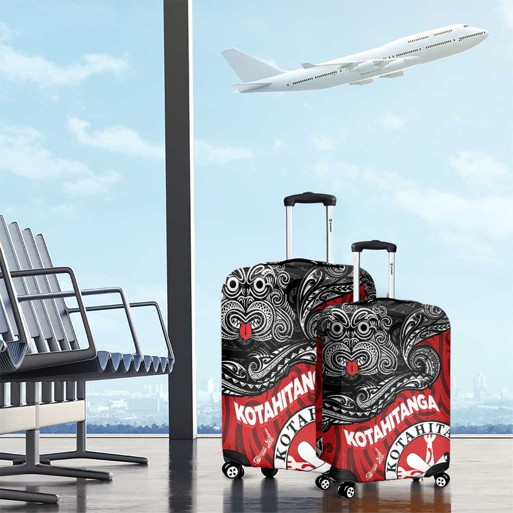 Maori Kotahitanga Luggage Cover Aotearoa Spirit with Maori Mask and Polynesian Art Tattoo LT03 - Polynesian Pride