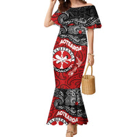 Maori Kotahitanga Mermaid Dress Aotearoa Spirit with Maori Mask and Polynesian Art Tattoo LT03 Women Red - Polynesian Pride