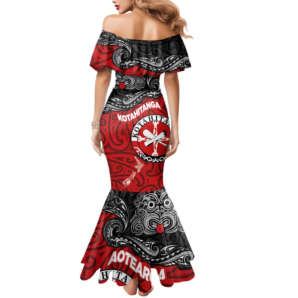 Maori Kotahitanga Mermaid Dress Aotearoa Spirit with Maori Mask and Polynesian Art Tattoo LT03 - Polynesian Pride