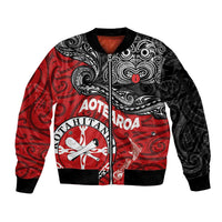 Maori Kotahitanga Sleeve Zip Bomber Jacket Aotearoa Spirit with Maori Mask and Polynesian Art Tattoo