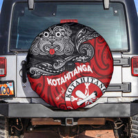 Maori Kotahitanga Spare Tire Cover Aotearoa Spirit with Maori Mask and Polynesian Art Tattoo LT03 Red - Polynesian Pride