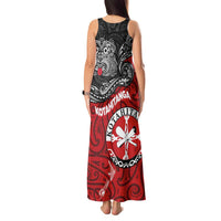 Maori Kotahitanga Tank Maxi Dress Aotearoa Spirit with Maori Mask and Polynesian Art Tattoo LT03 - Polynesian Pride
