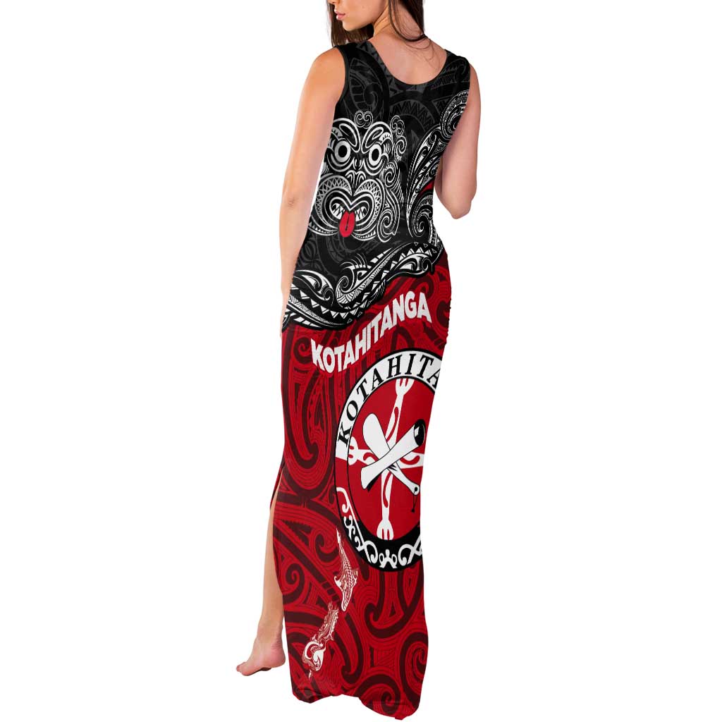 Maori Kotahitanga Tank Maxi Dress Aotearoa Spirit with Maori Mask and Polynesian Art Tattoo LT03 - Polynesian Pride