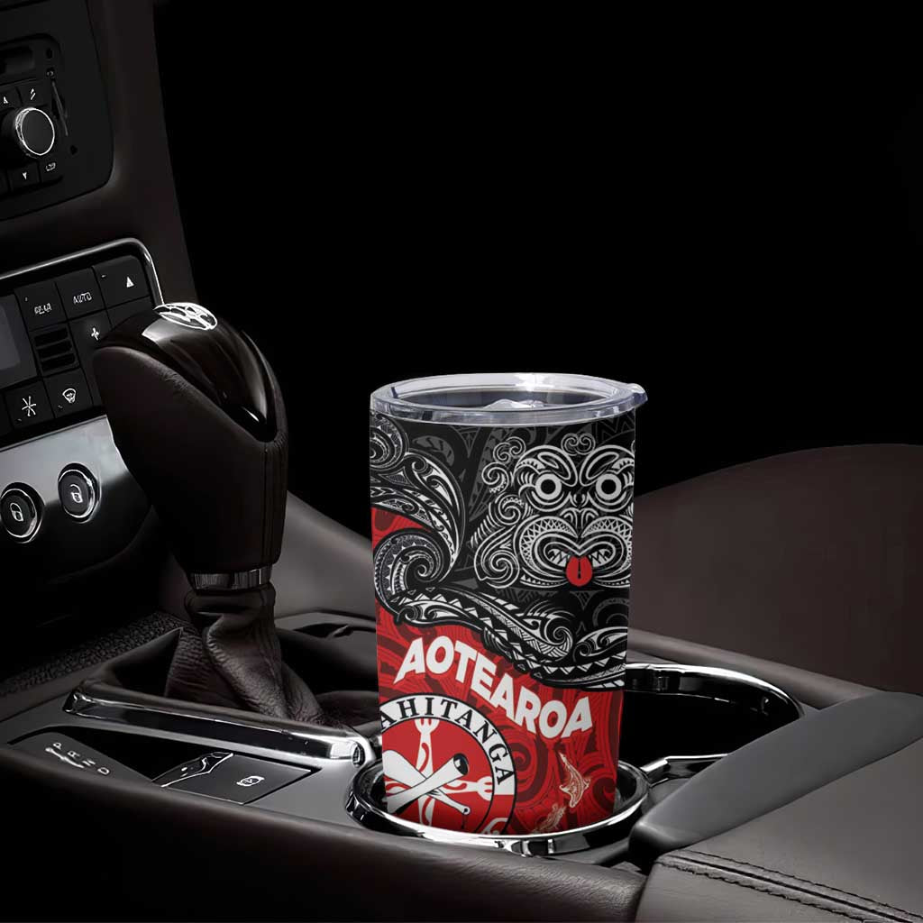 Maori Kotahitanga Tumbler Cup Aotearoa Spirit with Maori Mask and Polynesian Art Tattoo LT03 - Polynesian Pride