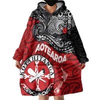 Maori Kotahitanga Wearable Blanket Hoodie Aotearoa Spirit with Maori Mask and Polynesian Art Tattoo LT03 - Polynesian Pride