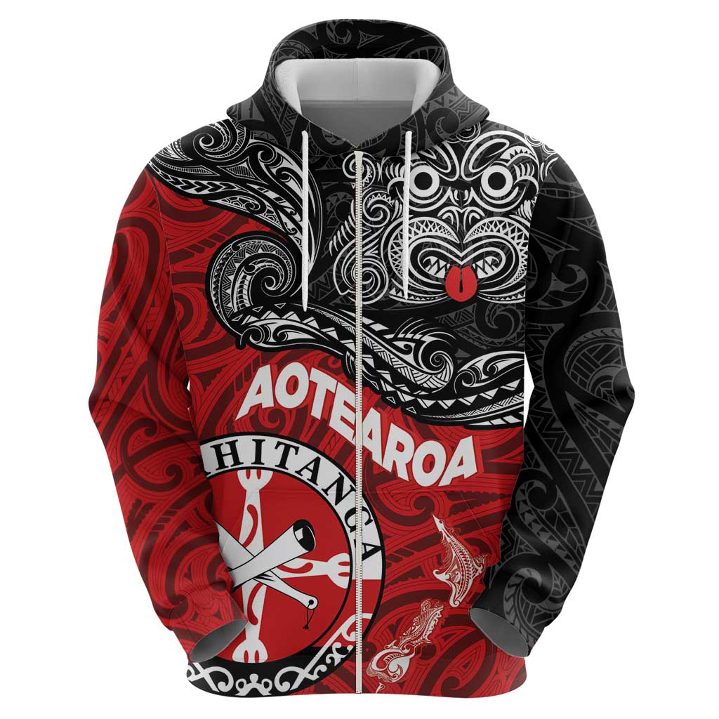 Maori Kotahitanga Zip Hoodie Aotearoa Spirit with Maori Mask and Polynesian Art Tattoo LT03 - Polynesian Pride