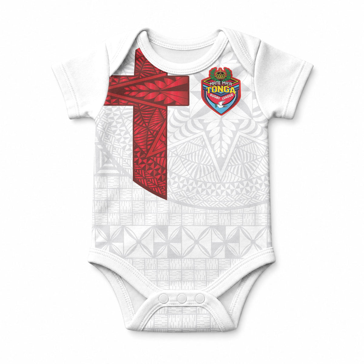 Custom Tonga Ngatu Art Rugby Mate Ma'a Baby Onesie LT03 White - Polynesian Pride