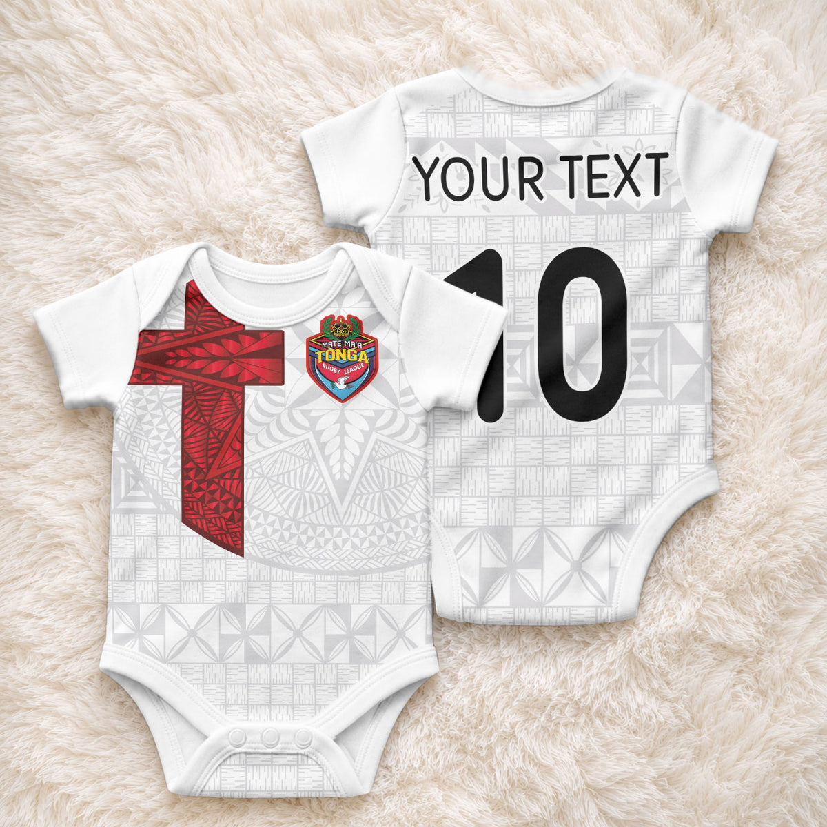 Custom Tonga Ngatu Art Rugby Mate Ma'a Baby Onesie LT03 - Polynesian Pride