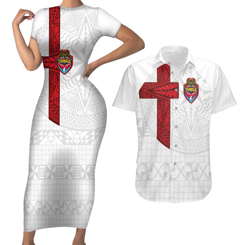 Custom Tonga Ngatu Art Rugby Mate Ma'a Couples Matching Short Sleeve Bodycon Dress and Hawaiian Shirt - Polynesian Pride