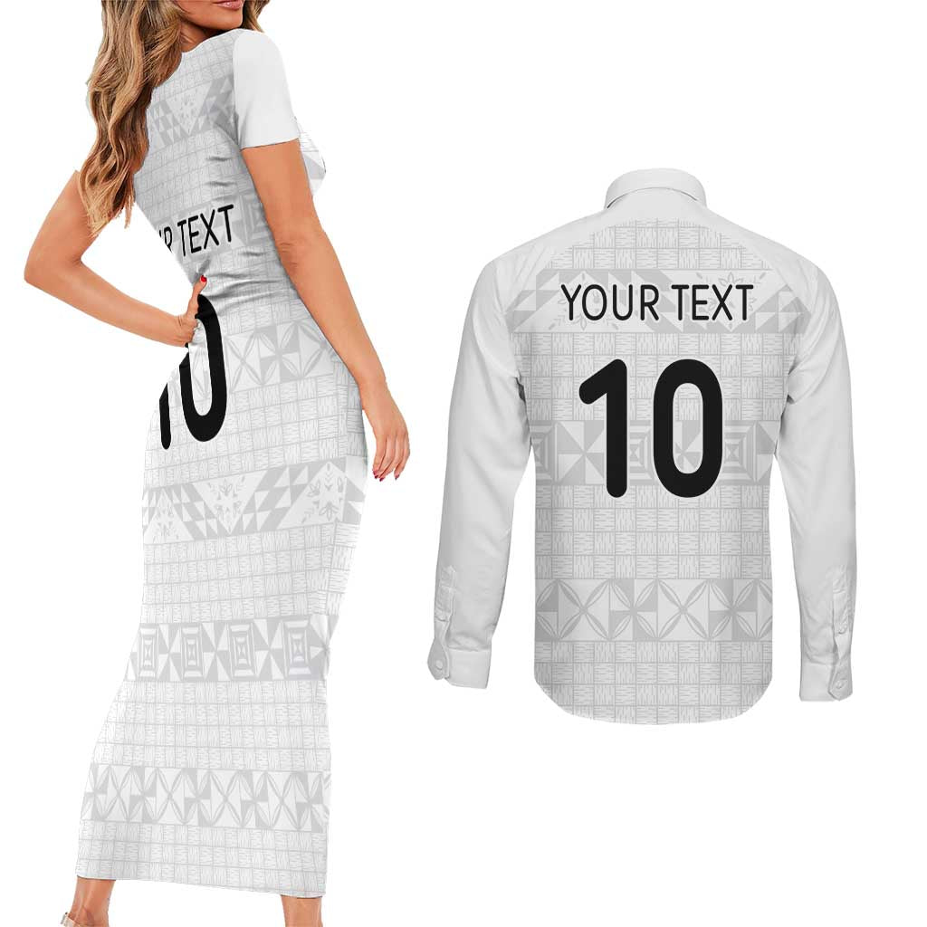 Custom Tonga Ngatu Art Rugby Mate Ma'a Couples Matching Short Sleeve Bodycon Dress and Long Sleeve Button Shirt - Polynesian Pride