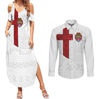 Custom Tonga Ngatu Art Rugby Mate Ma'a Couples Matching Summer Maxi Dress and Long Sleeve Button Shirt - Polynesian Pride