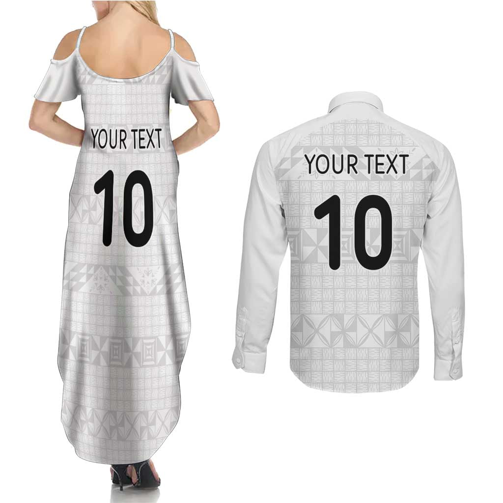 Custom Tonga Ngatu Art Rugby Mate Ma'a Couples Matching Summer Maxi Dress and Long Sleeve Button Shirt - Polynesian Pride