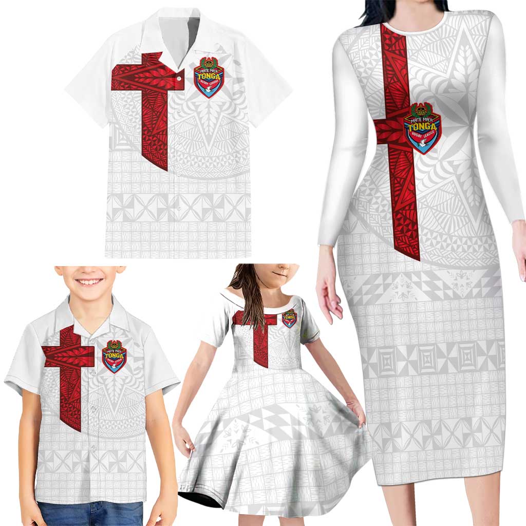 Custom Tonga Ngatu Art Rugby Mate Ma'a Family Matching Long Sleeve Bodycon Dress and Hawaiian Shirt - Polynesian Pride
