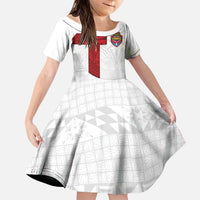 Custom Tonga Ngatu Art Rugby Mate Ma'a Family Matching Off The Shoulder Long Sleeve Dress and Hawaiian Shirt LT03 Daughter's Dress White - Polynesian Pride