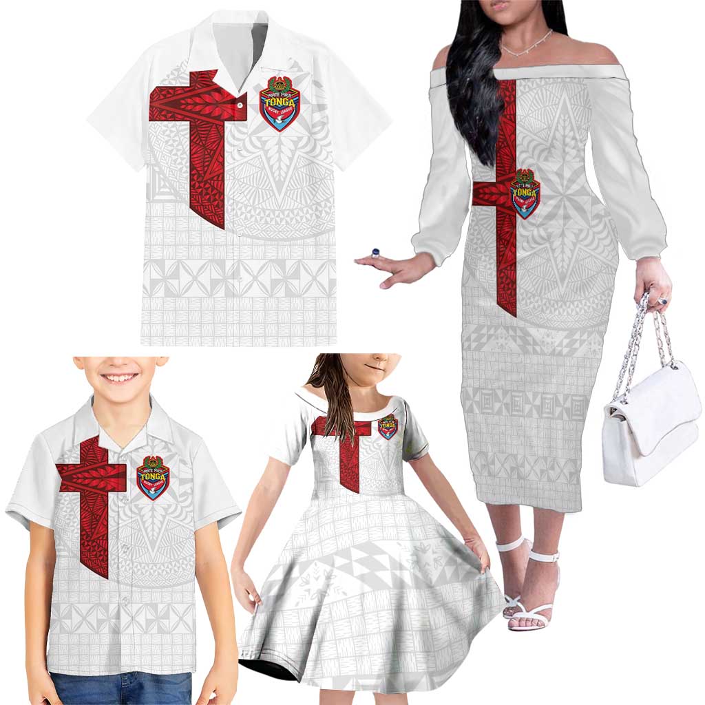 Custom Tonga Ngatu Art Rugby Mate Ma'a Family Matching Off The Shoulder Long Sleeve Dress and Hawaiian Shirt LT03 - Polynesian Pride