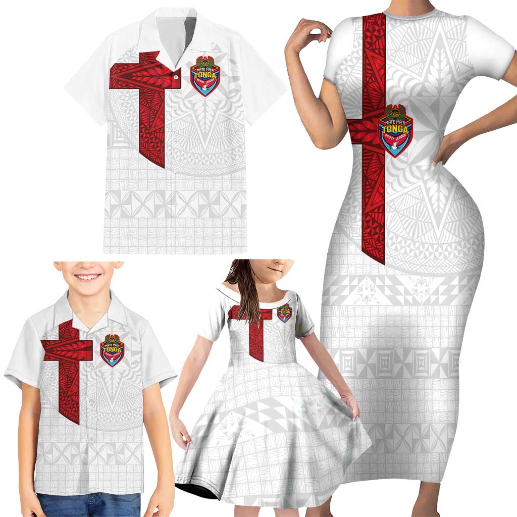 Custom Tonga Ngatu Art Rugby Mate Ma'a Family Matching Short Sleeve Bodycon Dress and Hawaiian Shirt LT03 - Polynesian Pride