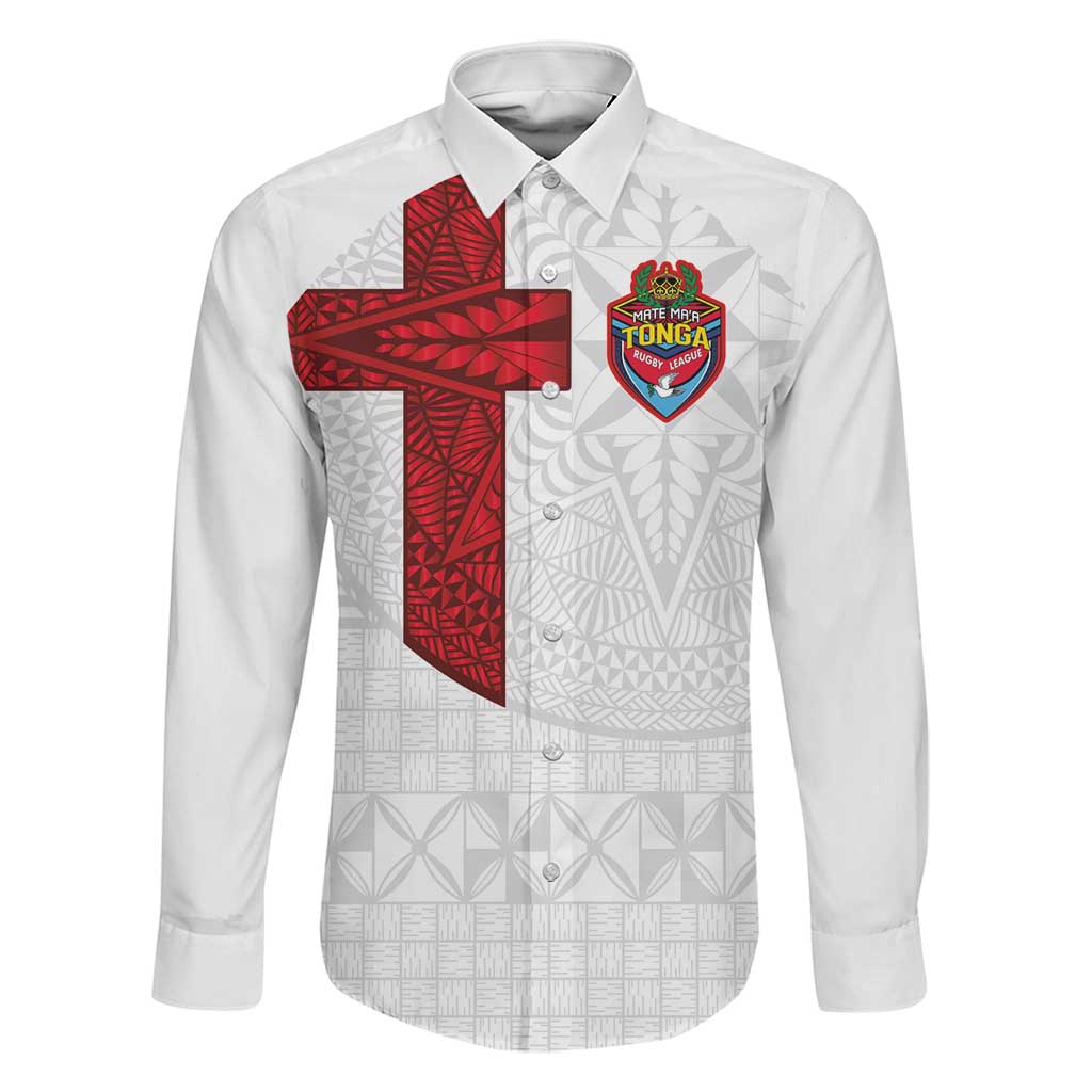 Custom Tonga Ngatu Art Rugby Mate Ma'a Family Matching Short Sleeve Bodycon Dress and Hawaiian Shirt LT03 Dad's Shirt - Long Sleeve White - Polynesian Pride