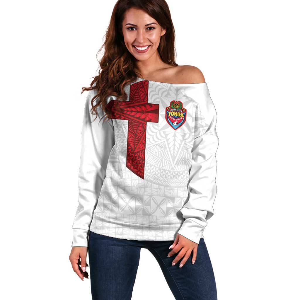 Custom Tonga Ngatu Art Rugby Mate Ma'a Off Shoulder Sweater - Polynesian Pride