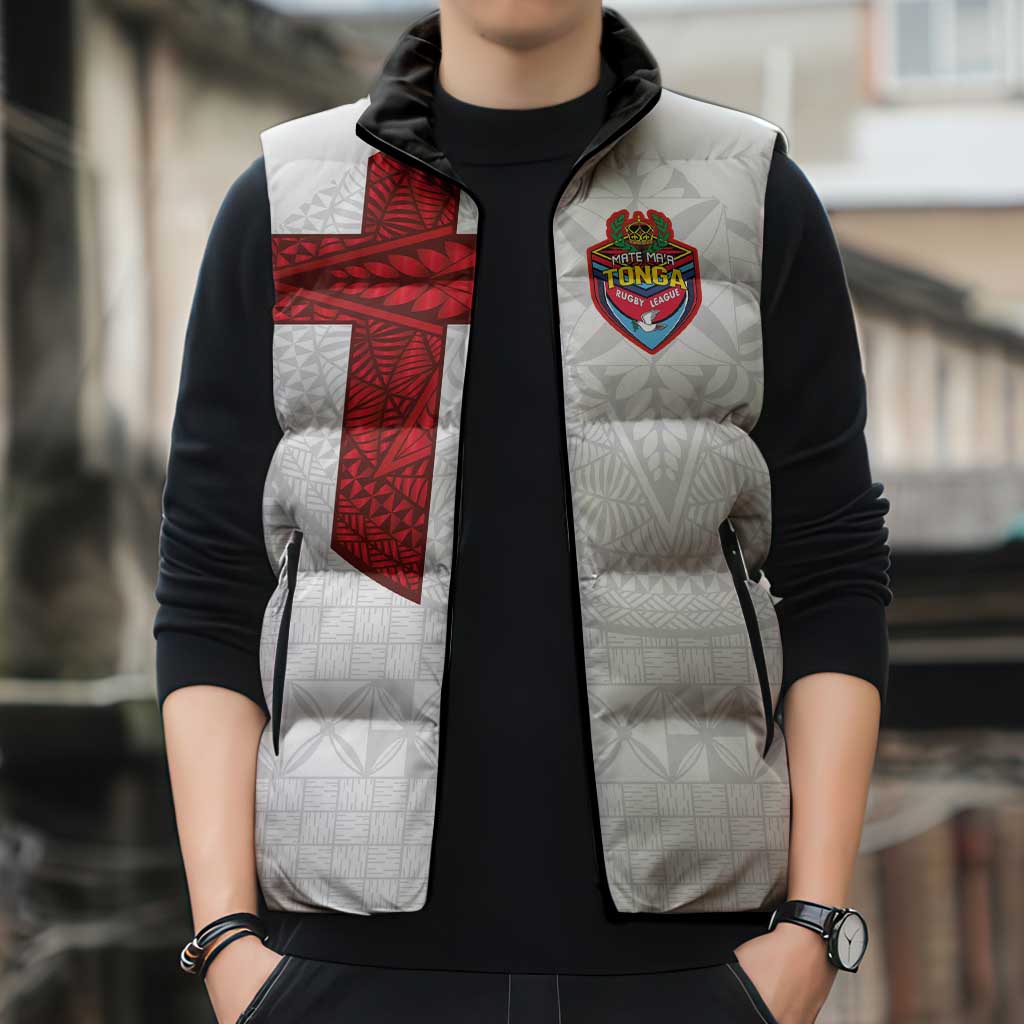 Custom Tonga Ngatu Art Rugby Mate Ma'a Sleeveless Puffer Jacket - Polynesian Pride