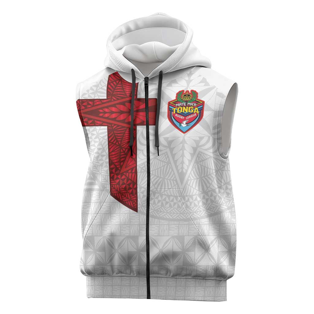 Custom Tonga Ngatu Art Rugby Mate Ma'a Sleeveless Zip Hoodie - Polynesian Pride
