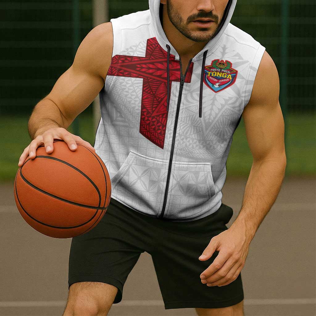 Custom Tonga Ngatu Art Rugby Mate Ma'a Sleeveless Zip Hoodie - Polynesian Pride