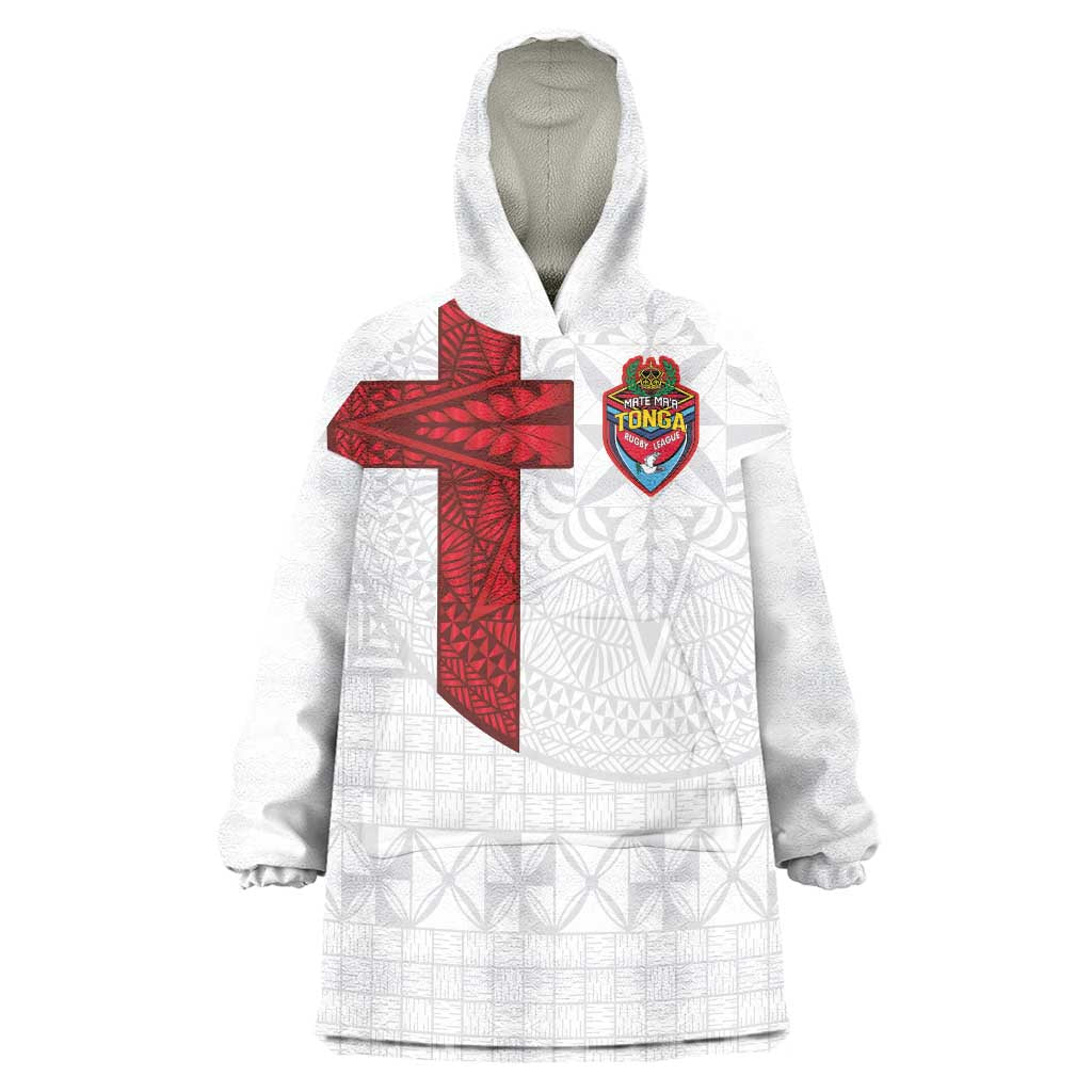Custom Tonga Ngatu Art Rugby Mate Ma'a Wearable Blanket Hoodie LT03 One Size White - Polynesian Pride