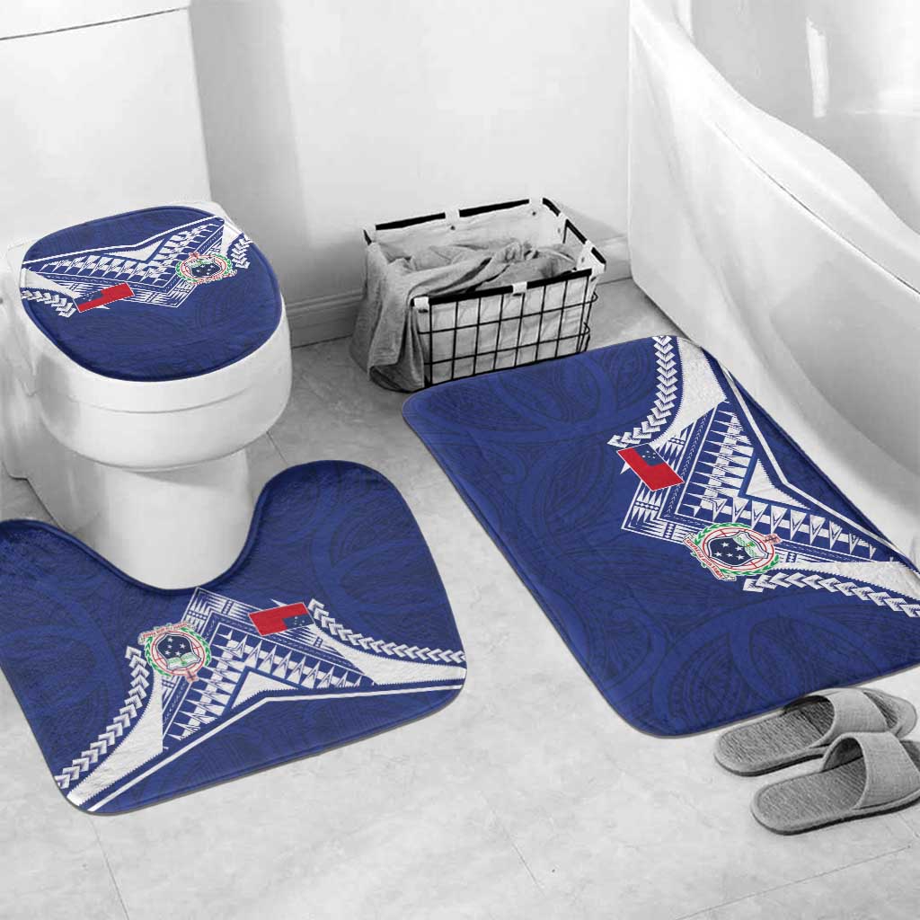 Samoa Rugby Bathroom Set Pacific Motifs LT03 Mat Set Only (3 pcs) One Size Blue - Polynesian Pride