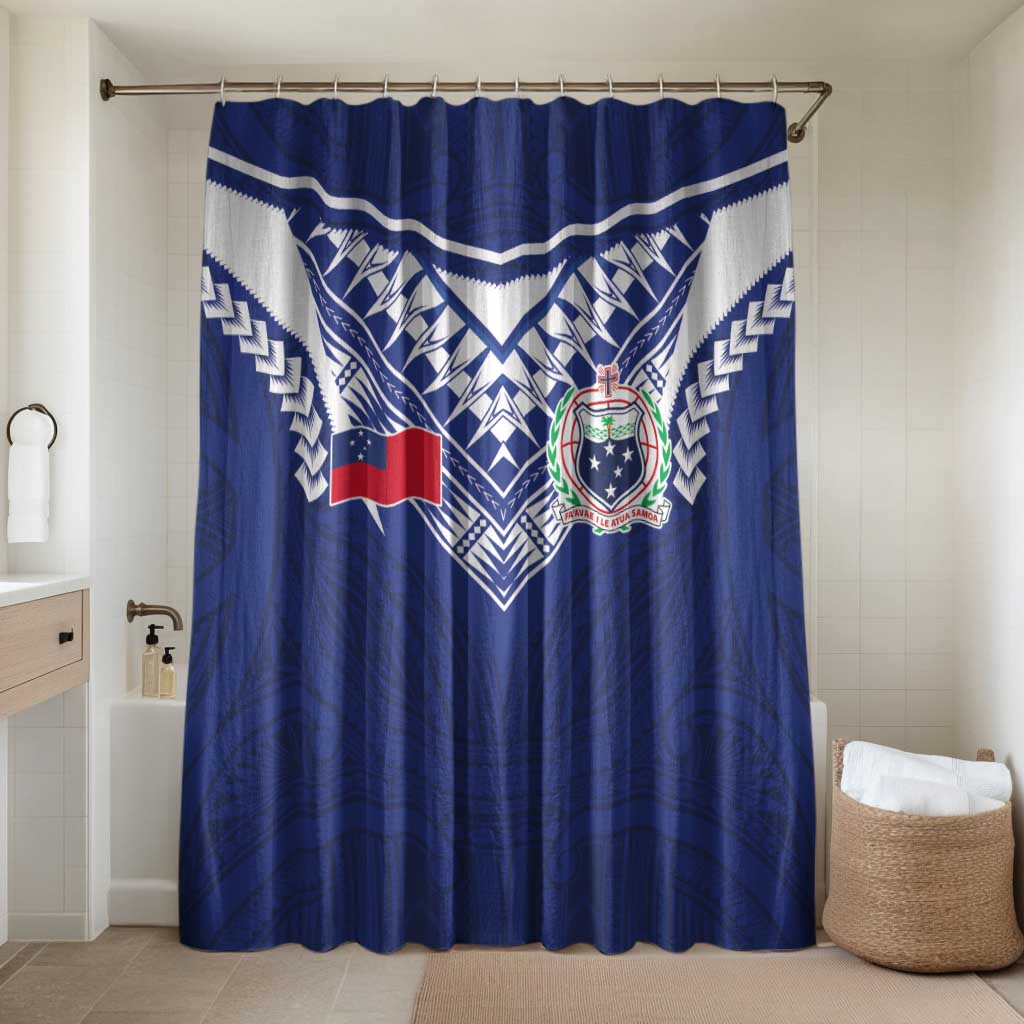 Samoa Rugby Bathroom Set Pacific Motifs LT03 Shower Curtain Only Blue - Polynesian Pride