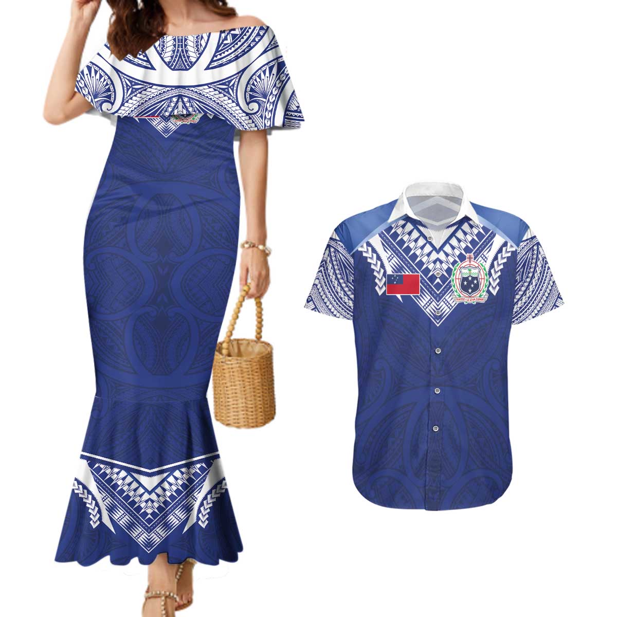 Custom Samoa Rugby Couples Matching Mermaid Dress and Hawaiian Shirt Pacific Motifs - Polynesian Pride