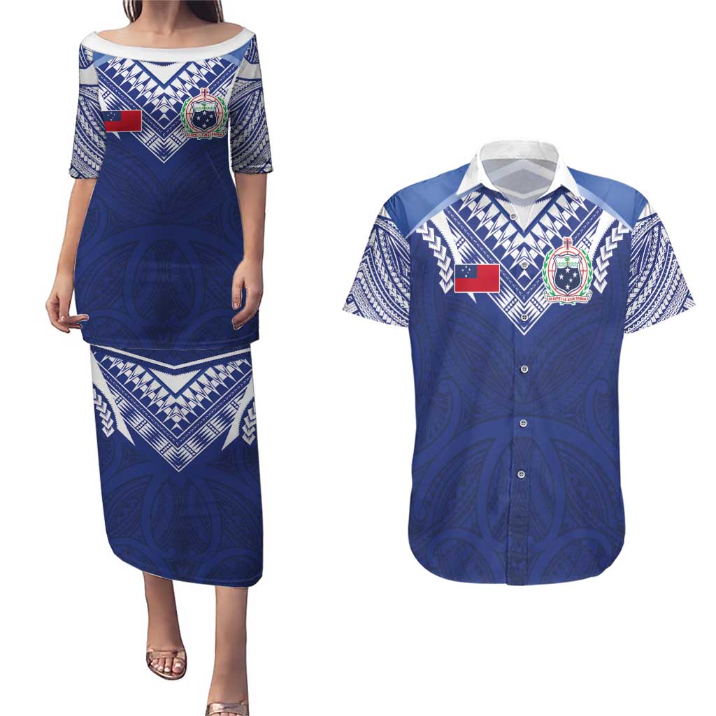 Custom Samoa Rugby Couples Matching Puletasi and Hawaiian Shirt Pacific Motifs - Polynesian Pride