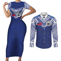 Custom Samoa Rugby Couples Matching Short Sleeve Bodycon Dress and Long Sleeve Button Shirt Pacific Motifs - Polynesian Pride