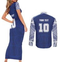 Custom Samoa Rugby Couples Matching Short Sleeve Bodycon Dress and Long Sleeve Button Shirt Pacific Motifs - Polynesian Pride