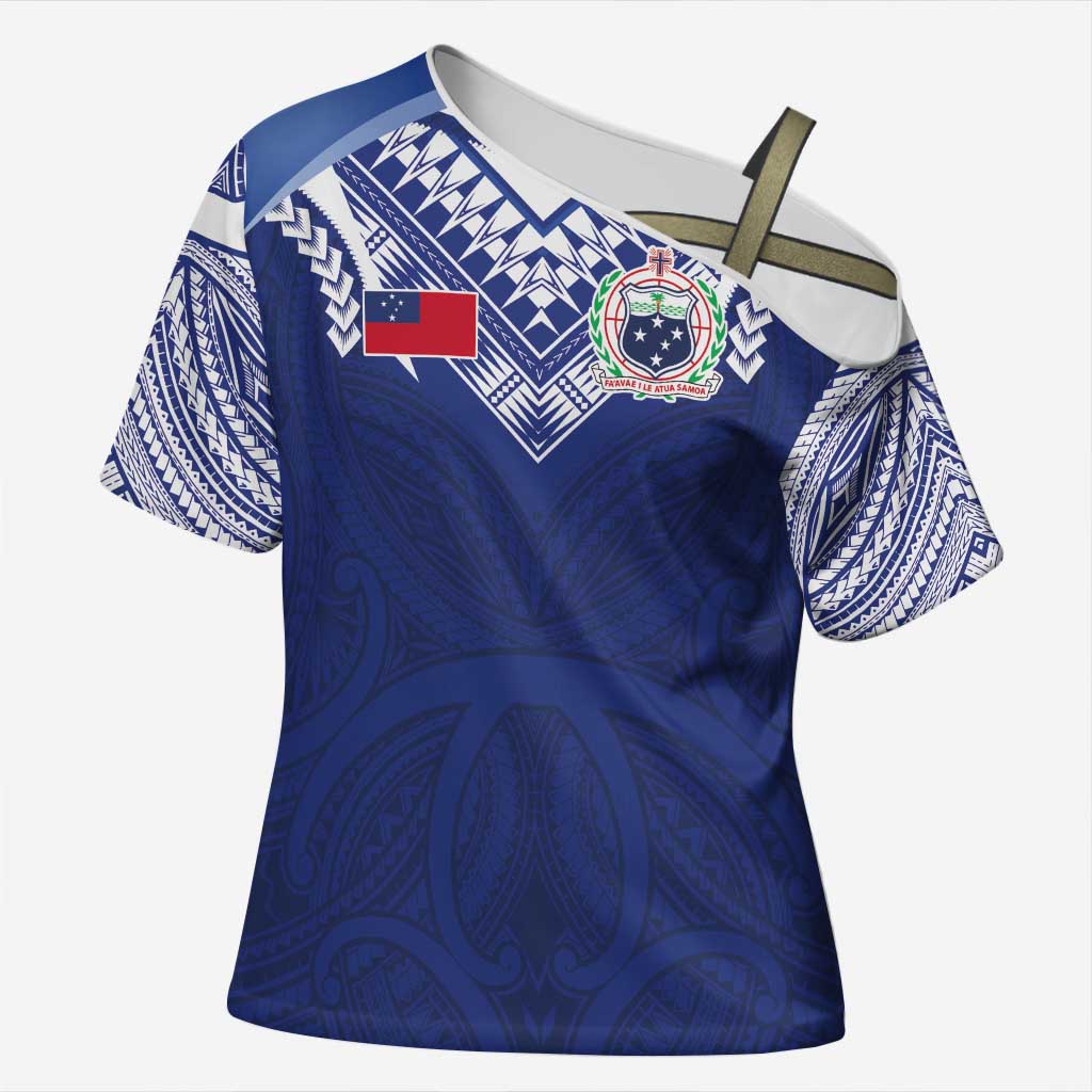Custom Samoa Rugby Cross Shoulder Shirt Pacific Motifs - Polynesian Pride