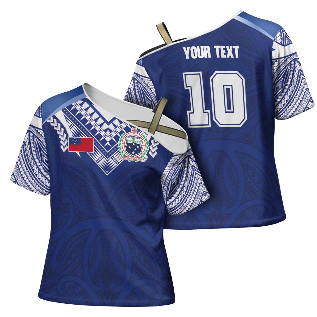 Custom Samoa Rugby Cross Shoulder Shirt Pacific Motifs - Polynesian Pride