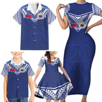 Custom Samoa Rugby Family Matching Short Sleeve Bodycon Dress and Hawaiian Shirt Pacific Motifs - Polynesian Pride