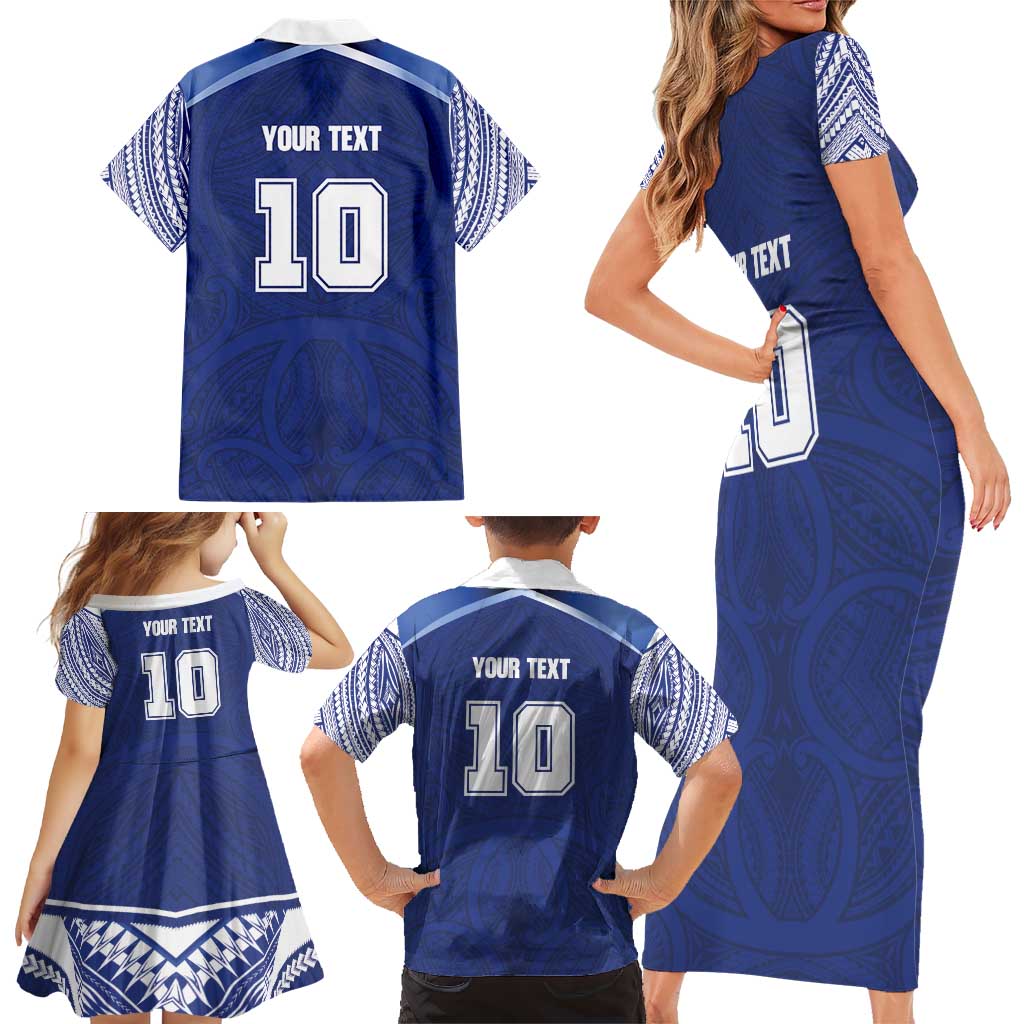 Custom Samoa Rugby Family Matching Short Sleeve Bodycon Dress and Hawaiian Shirt Pacific Motifs - Polynesian Pride
