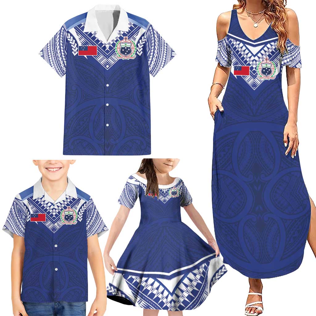 Custom Samoa Rugby Family Matching Summer Maxi Dress and Hawaiian Shirt Pacific Motifs - Polynesian Pride