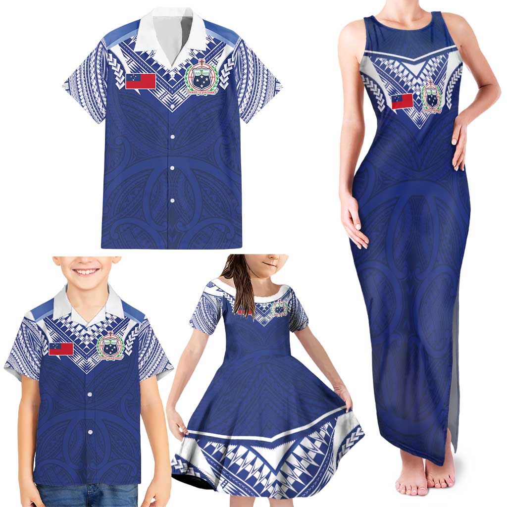 Custom Samoa Rugby Family Matching Tank Maxi Dress and Hawaiian Shirt Pacific Motifs - Polynesian Pride