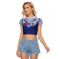 Custom Samoa Rugby Raglan Cropped T Shirt Pacific Motifs - Polynesian Pride