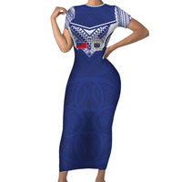 Custom Samoa Rugby Short Sleeve Bodycon Dress Pacific Motifs - Polynesian Pride