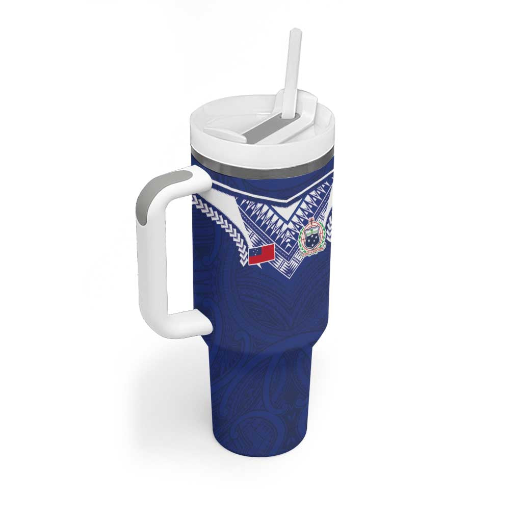 Custom Samoa Rugby Tumbler With Handle Pacific Motifs - Polynesian Pride