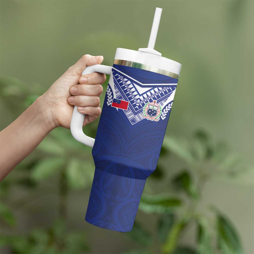 Custom Samoa Rugby Tumbler With Handle Pacific Motifs - Polynesian Pride