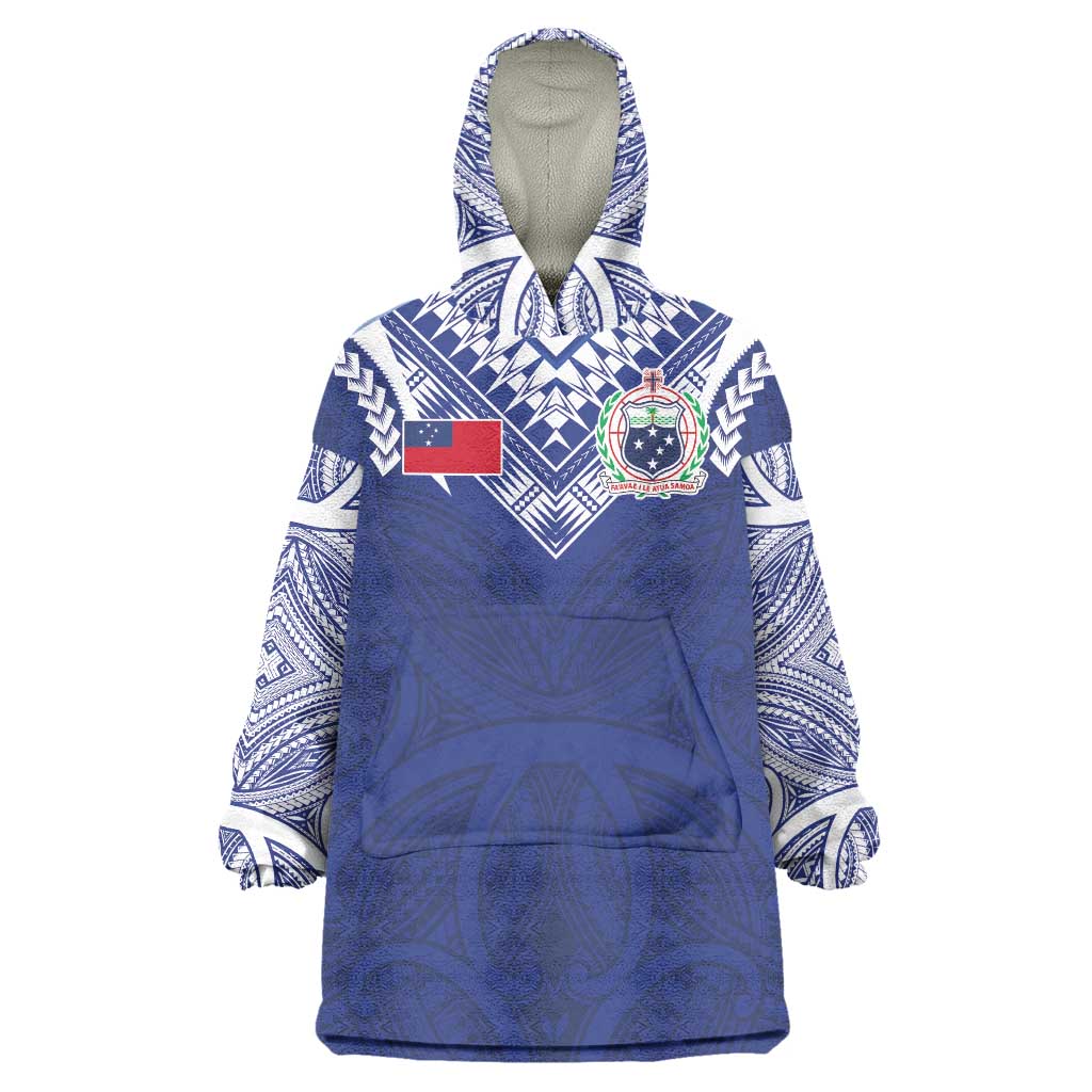 Custom Samoa Rugby Wearable Blanket Hoodie Pacific Motifs - Polynesian Pride