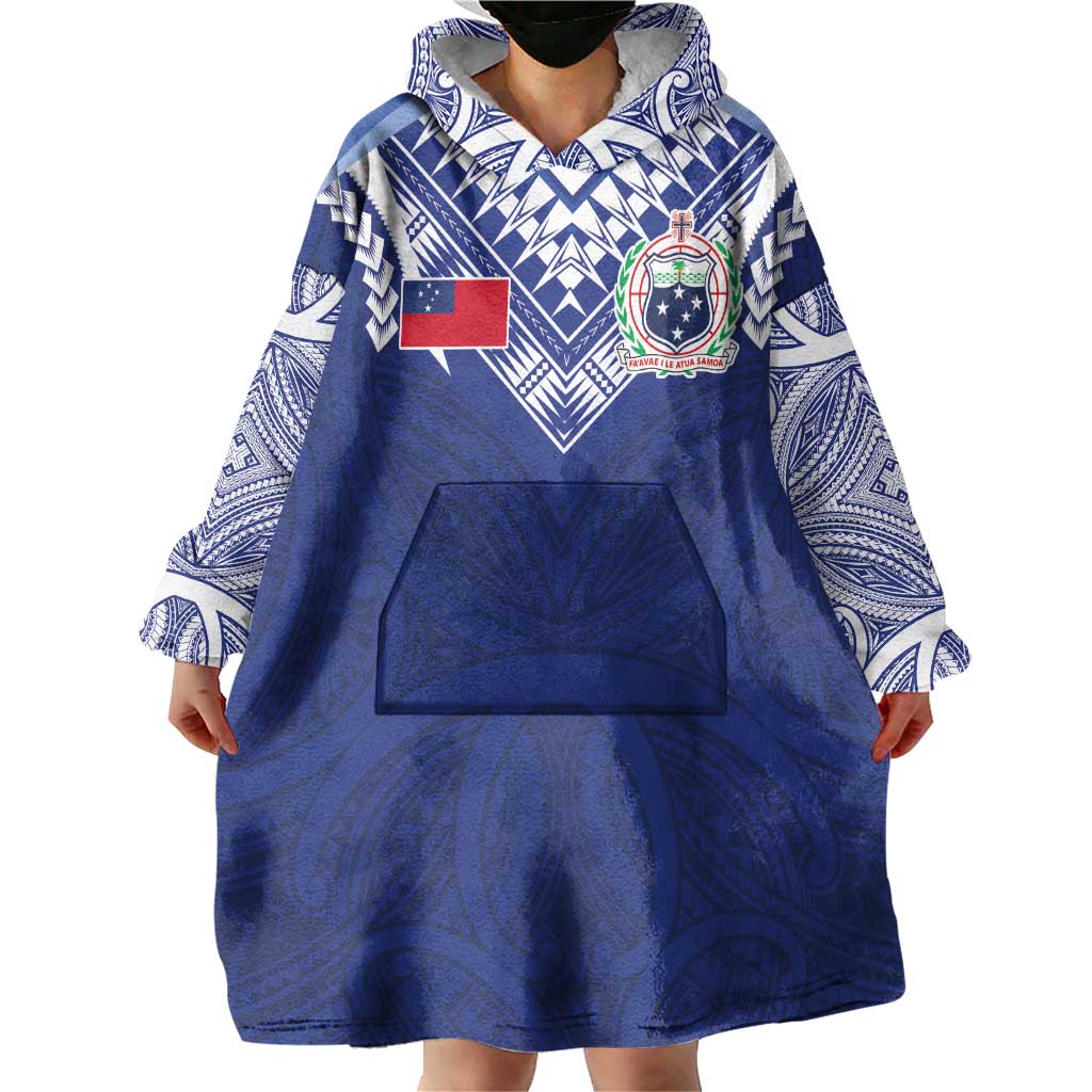 Custom Samoa Rugby Wearable Blanket Hoodie Pacific Motifs - Polynesian Pride