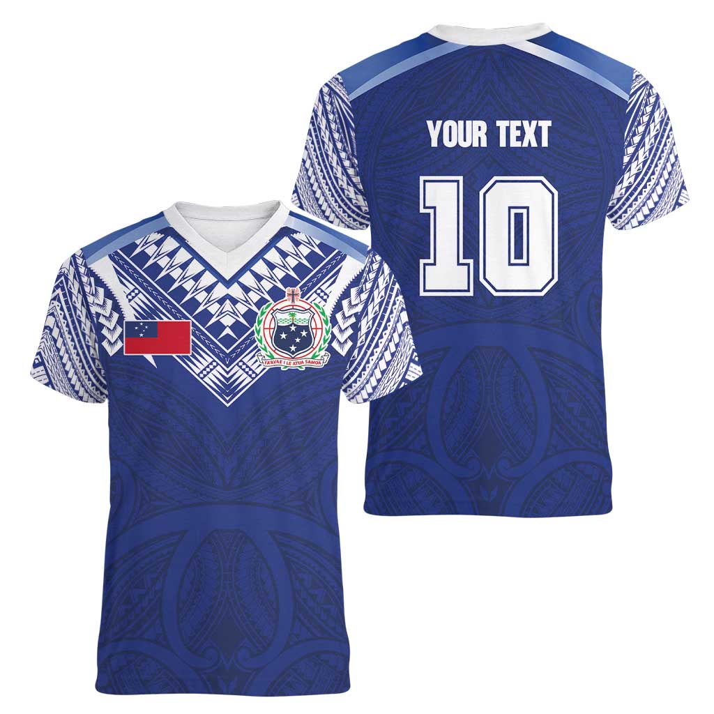 Custom Samoa Rugby Women V-Neck T-Shirt Pacific Motifs - Polynesian Pride