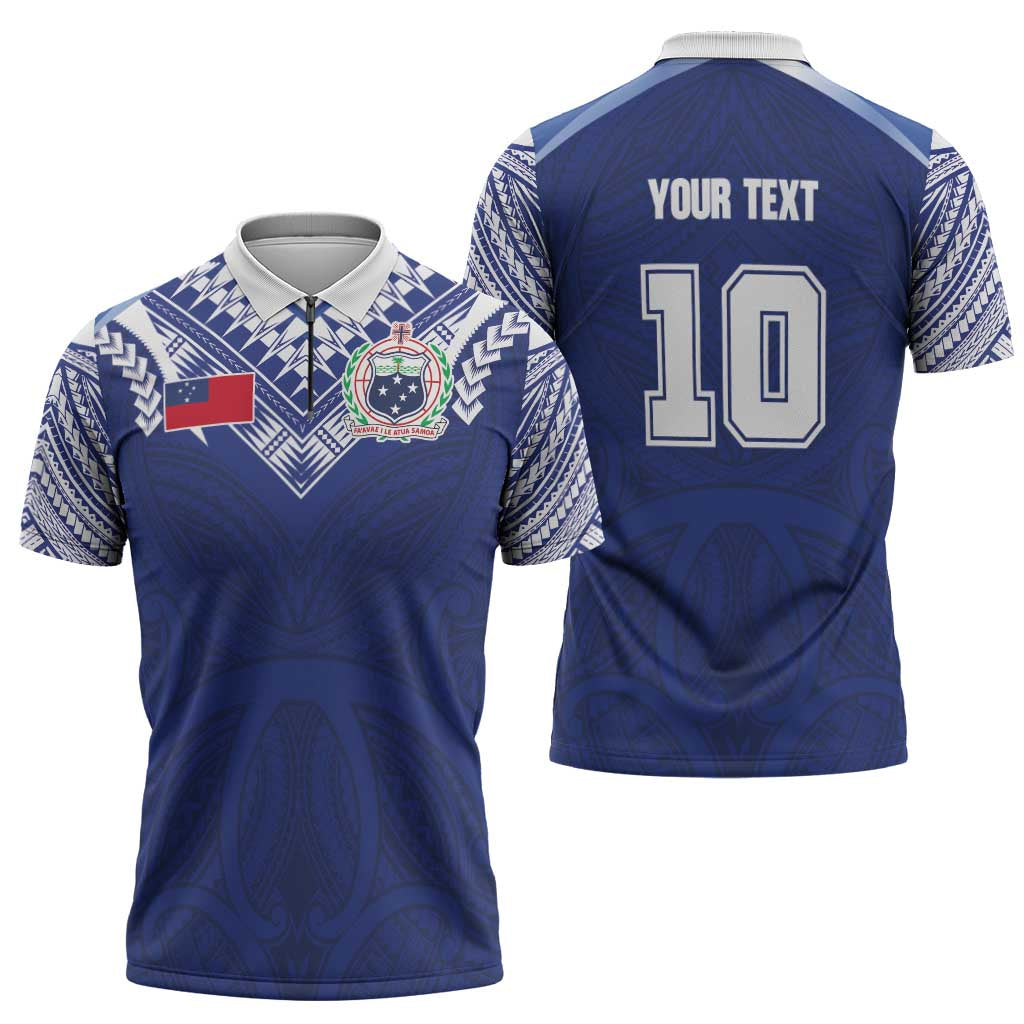 Custom Samoa Rugby Zipper Polo Shirt Pacific Motifs - Polynesian Pride